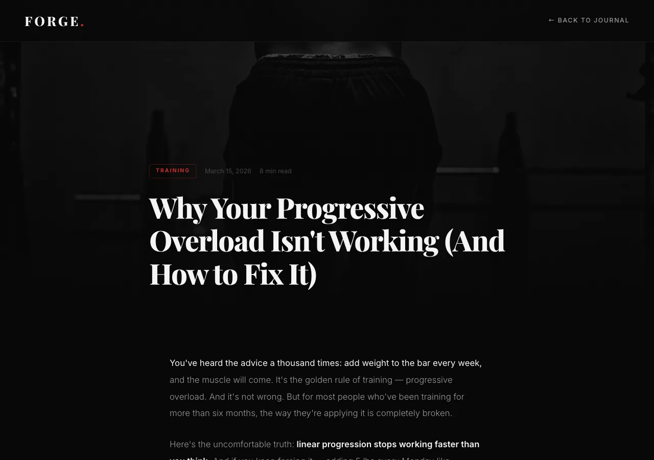Full blog article page with reading progress bar