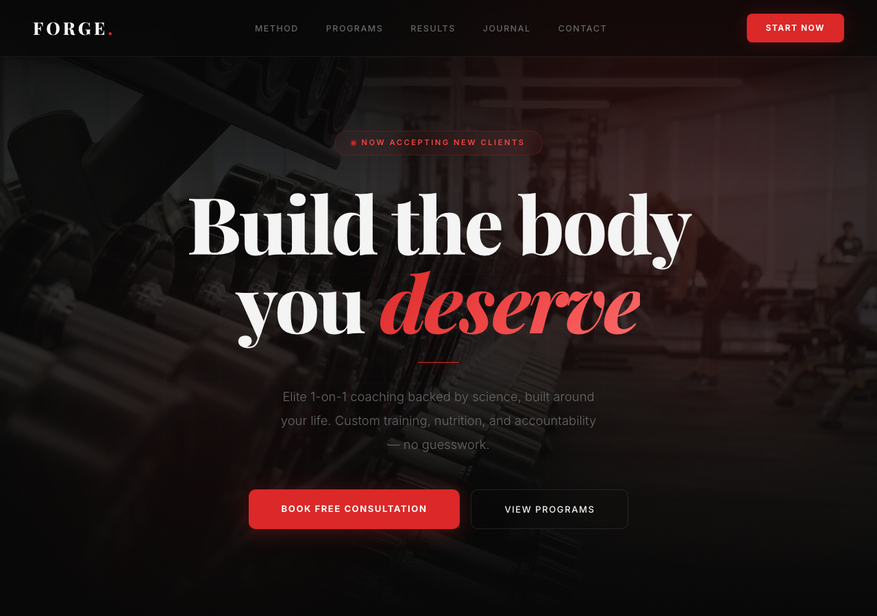 Forge Fitness — Hero section with animated background