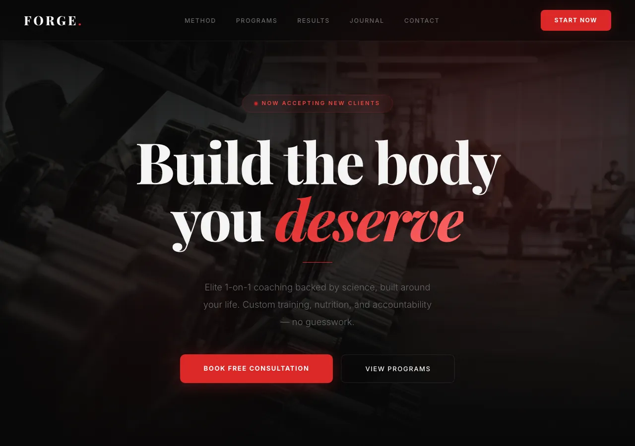 Forge Fitness — Hero section with animated background