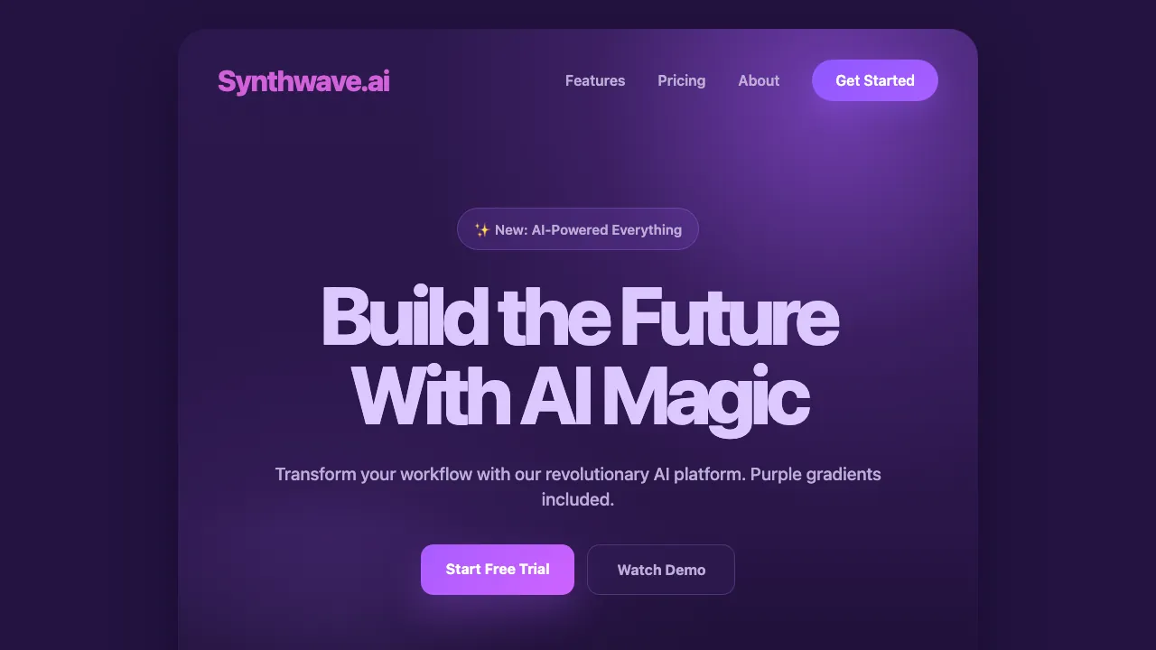 Purple Synthwave landing page before applying a design system